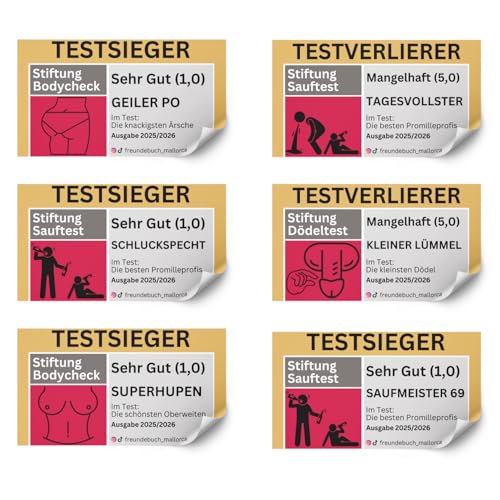 Malle Testsieger/Testverlierer Sticker I Freundebuch Mallorca Aufkleber I Festival Stickerset I Party Sticker I 6 Designs (60) von Generisch
