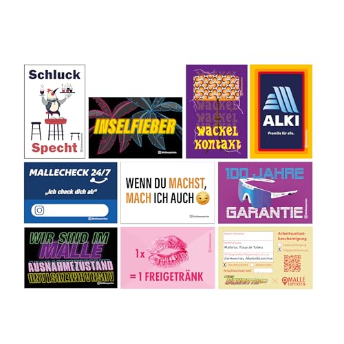 Malleexperten Sticker Set #4 | Malle Party Feiern Festival Karneval JGA Après-Ski | 10x 10 Sticker, 10 Motive | Aufkleber in Top Qualität (UV-Lack, Outdoor-Haftbarkeit, Schlitzung Rückseite) von Generisch