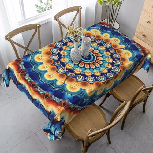 Mandala Ethnische Tischdecke, rechteckig, 140 x 90 cm, Bohemian-Tischdecke für Esstisch, knitterfreie Tischdecke für Zuhause, Innen- und Außenbereich, Party-Dekoration von Generisch