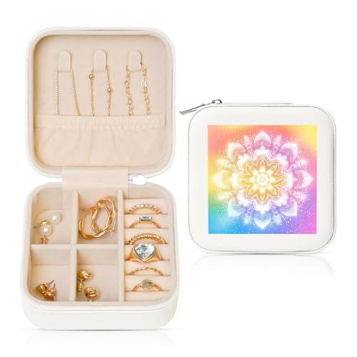 Mandala Kleine Schmuckschatulle Blume Regenbogen PU Leder Reise Schmuck Organizer für Frauen Mädchen Aufbewahrungsbox für Ringe Ohrringe Halsketten Armbänder Mandala Kleine Schmuckschatulle Blume Regenbogen PU Leder Reise Schmuck Organizer für Frauen Mädchen Aufbewahrungsbox für Ringe Ohrringe Halsketten Armbänder von Generisch