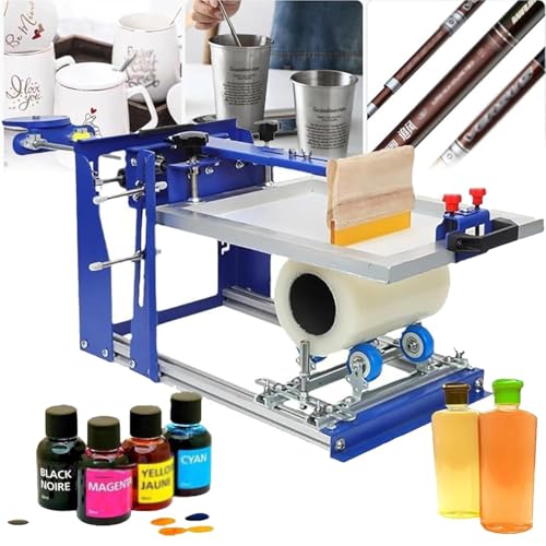 Manueller Zylinderpressendrucker für gebogene Flaschen-Siebdruck, inklusive Rollensets, einstellbar für zylindrische und konische Produkte von Generisch