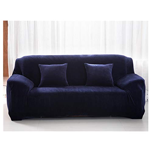 Marineblauer Stretch-Sofabezug aus Pannesamt für 3-Sitzer-Couch, elastischer Plüsch-Schonbezug, waschbarer Möbelschutz, einfarbiges Design, einfache Installation, 190230 cm von Generisch