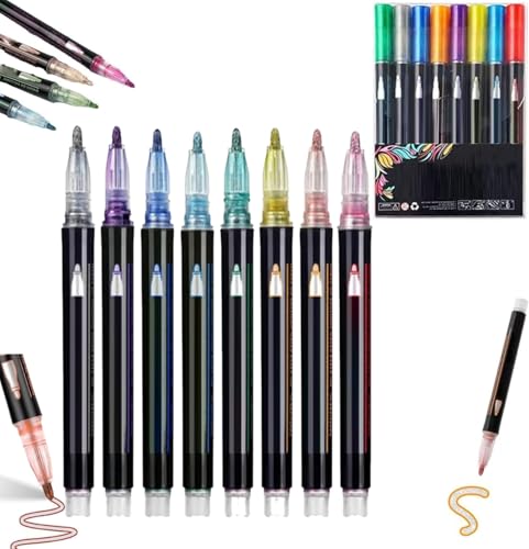 Marker Pen for Highlight,Quick Dry Magische Stifte Pen,Double Line Outline Markers Pens,8/12 Colors Outline Markers Metallic Glitter Pens for Drawing and Scribbling (8 Colors) von Generisch