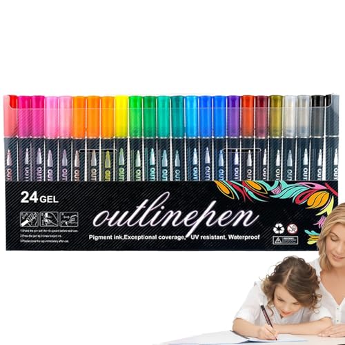 Marker Pens - Highlighter Pens | Coloring Graffiti Pens | Double-Lines Doodle Outline Markers, Doodle Pens, Shimmer Drawing Highlighter Pens, Pens for Crafts, Scrapbooks, Photo Albums, Journaling Marker Pens - Highlighter Pens | Coloring Graffiti Pens | Double-Lines Doodle Outline Markers, Doodle Pens, Shimmer Drawing Highlighter Pens, Pens for Crafts, Scrapbooks, Photo Albums, Journaling von Generisch