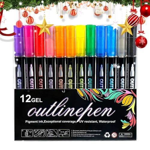 Marker Pens - Highlighter Pens | Coloring Graffiti Pens | Double-Lines Doodle Outline Markers, Doodle Pens, Shimmer Drawing Highlighter Pens, Pens for Crafts, Scrapbooks, Photo Albums, Journaling Marker Pens - Highlighter Pens | Coloring Graffiti Pens | Double-Lines Doodle Outline Markers, Doodle Pens, Shimmer Drawing Highlighter Pens, Pens for Crafts, Scrapbooks, Photo Albums, Journaling von Generisch