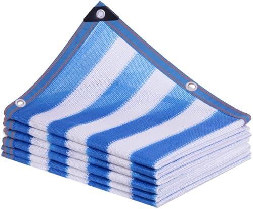 Markise aus Netzstoff in handelsüblicher Qualität, blau und weiß gestreift, rechteckig, versiegelte Kanten, 90 % Netz für Zäune, 5 m x 8 m Markise aus Netzstoff in handelsüblicher Qualität, blau und weiß gestreift, rechteckig, versiegelte Kanten, 90 % Netz für Zäune, 5 m x 8 m von Generisch