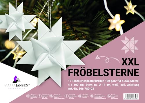 MarpaJansen XXL Fröbelsterne, Fröbelsternstreifen, 4x100cm, 17cm Durchmesser, 17 Streifen, weiß von Generisch