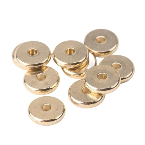 Massives Messing, metallbeschichtet, goldfarben, flach, rund, 4 mm, 6 mm, 8 mm, 10 mm, 12 mm, 14 mm, lose Abstandshalter für Schmuckherstellung (hellgoldfarben, 5 mm, 100 Stück) von Generisch