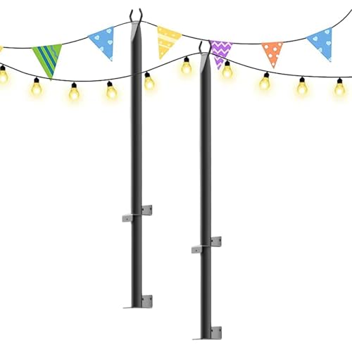 Mast für Lichterketten – Outdoor-Lichterkettenmast | 2er-Pack Outdoor-Lichterketten-Deckstangen, 4-Fuß-Terrassenlichtständer mit festem Clip und Aufhängesockel, Lampenständer für Garten- und von Generisch