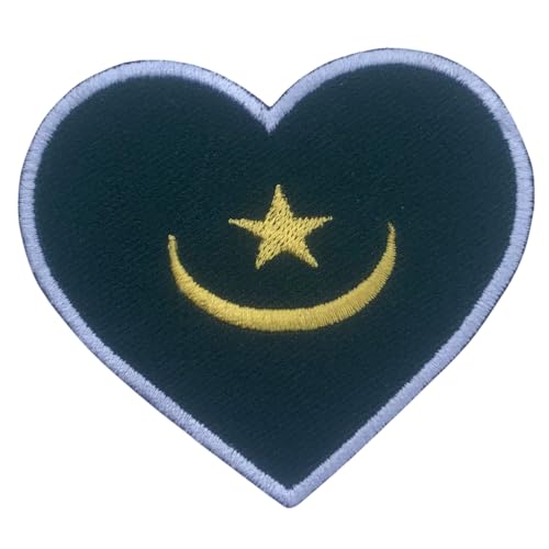 Mauretanien bestickt Herz Flagge Patch - Aufbügler National Emblem Applikation - Taktischer Militär Patch für Jacken, Rucksäcke, Hüte - 6,5 x 7 cm von Generisch