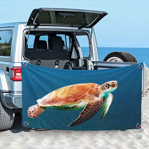 Meeresschildkröte Strandtuch - 140 x 70 cm, Meereslebewesen Magnetisches Badetuch für Strand Außenbereich, Camping, Sandfrei & Schnelltrocknend Strandhandtuch Handtuch mit Magnetverschluss von Generisch