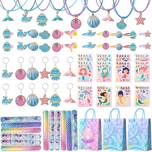 Meerjungfrau Geburtstag Mitgebsel, 84pcs All-in-One meerjungfrau Mitgebsel Set - Meerjungfrau Geschenktüte Halskette Aufkleber Ringe etc Meerjungfrau Party Geschenke für Meerjungfrau Deko von Generisch