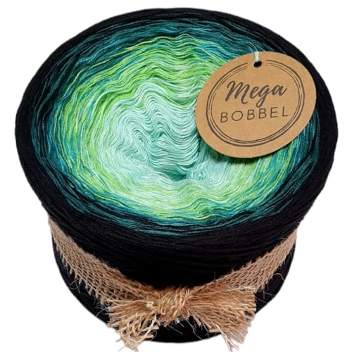 MegaBobbel*Aurora*266*Farbverlaufsgarn (GP:67,50€/kg) Lace Garn Bobbel Wolle zum Häkeln & Stricken (3fädig-ca.1000m / Außenfarbe: Schwarz) von Generisch