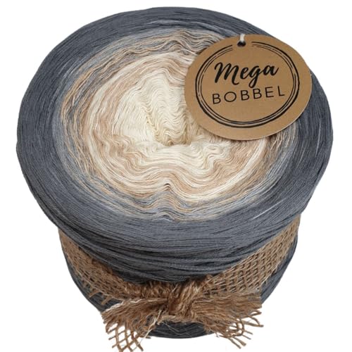 MegaBobbel*Beige & Grau*A437* (Außenfarbe: Mittelgrau) Farbverlaufsgarn - Lace Garn Bobbel Wolle zum Häkeln & Stricken - 50% Baumwolle/50% Polyacryl (4 fädig, 2000m) von Generisch