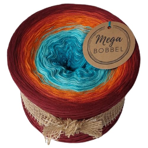 MegaBobbel*Blüte des Orient*A291* (Außenfarbe: Malaga) Farbverlaufsgarn - Lace Garn Bobbel Wolle zum Häkeln & Stricken - 50% Baumwolle/50% polyacryl (4 fädig, 1250m) von Generisch