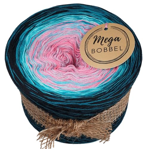 MegaBobbel*Blütenrausch*A424* (Außenfarbe: Schwarz+Dschungel) Farbverlaufsgarn - Lace Garn Bobbel Wolle zum Häkeln & Stricken - 50% Baumwolle/50% Polyacryl (3 fädig, 1500m) von Generisch