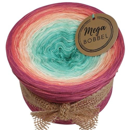 MegaBobbel*Blumenzauber*A457* (Außenfarbe: Coralle+Himbeere) Farbverlaufsgarn - Lace Garn Bobbel Wolle zum Häkeln & Stricken - 50% Baumwolle/50% Polyacryl (3 fädig, 2000m) von Generisch