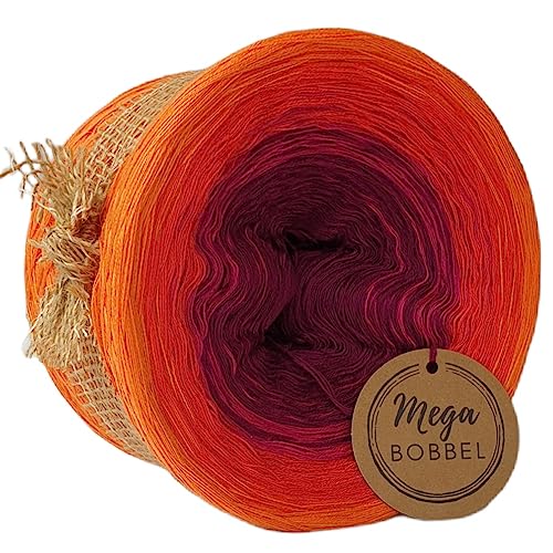 MegaBobbel*Blutorange*284*Farbverlaufsgarn (GP:67,50€/kg) Lace Garn Bobbel Wolle zum Häkeln & Stricken (3fädig-ca.1000m / Außenfarbe: Mango) von Generisch