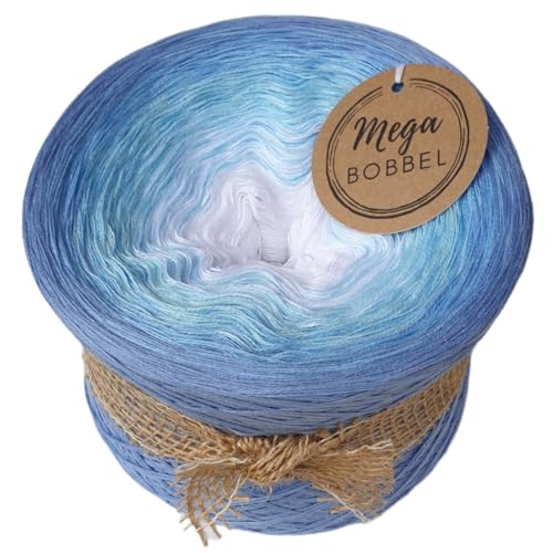 MegaBobbel*Eisblau*A312* (Außenfarbe: Cloud) Farbverlaufsgarn - Lace Garn Bobbel Wolle zum Häkeln & Stricken (4 fädig, 1500m) von Generisch