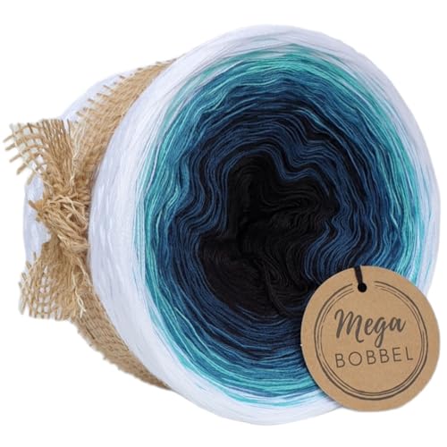 MegaBobbel*Eiszeit*A308*Farbverlaufsgarn - Lace Garn Bobbel Wolle zum Häkeln & Stricken (3fädig-ca.1000m / Außenfarbe: Weiß) von Generisch