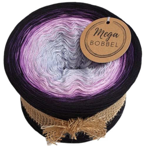 MegaBobbel*Ewige Jugend*A302* (Außenfarbe: Schwarz) Farbverlaufsgarn - Lace Garn Bobbel Wolle zum Häkeln & Stricken (4 fädig, 3750m) von Generisch