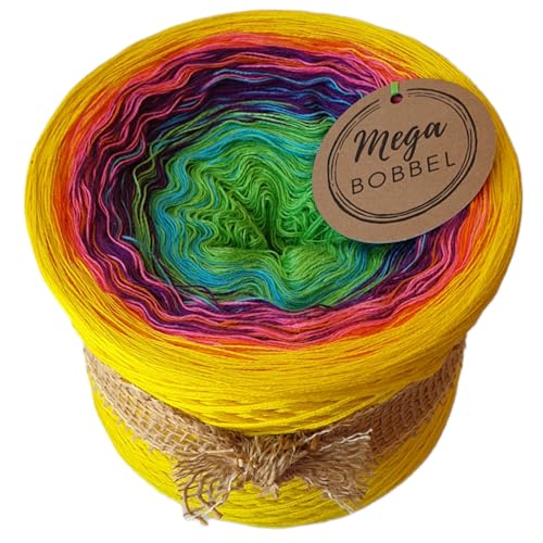 MegaBobbel*Farbrausch*A12*Farbverlaufsgarn - Lace Garn Bobbel Wolle zum Häkeln & Stricken (4fädig-ca.1500m / Außenfarbe: Narzisse) von Generisch
