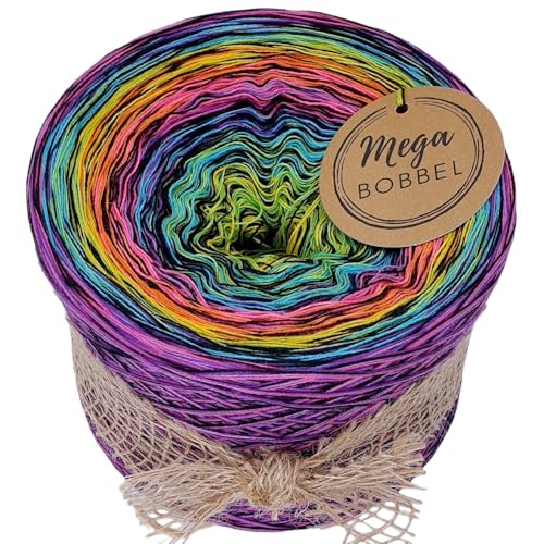 MegaBobbel*Farbstrudel mit Schwarz*A148-S* Farbverlaufsgarn - Lace Garn Bobbel Wolle zum Häkeln & Stricken - 50% Baumwolle/50% Polyacryl (3 fädig, 1250m) von Generisch