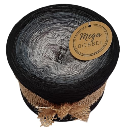 MegaBobbel*Graue Nacht*A272* (Außenfarbe: Schwarz) Farbverlaufsgarn - Lace Garn Bobbel Wolle zum Häkeln & Stricken - 50% Baumwolle/50% Polyacryl (4 fädig, 1500m) von Generisch