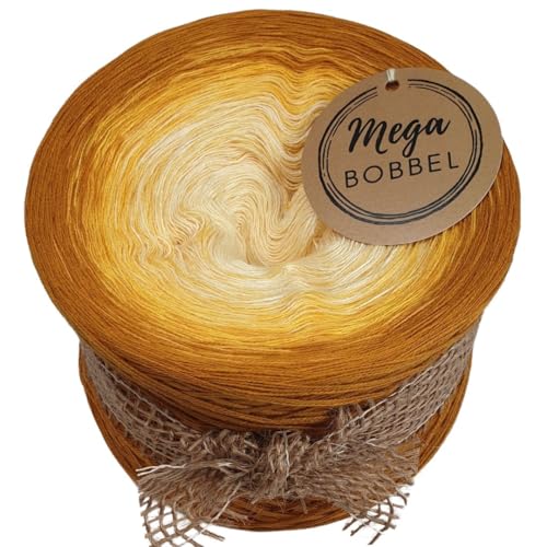 MegaBobbel*Honigtraum*A445* (Außenfarbe: Curry) Farbverlaufsgarn - Lace Garn Bobbel Wolle zum Häkeln & Stricken - 50% Baumwolle/50% Polyacryl (4 fädig, 2000m) von Generisch