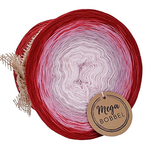 MegaBobbel*Jugendliebe*A22*Farbverlaufsgarn - Lace Garn Bobbel Wolle zum Häkeln & Stricken (3fädig-ca.1000m / Außenfarbe: Burgund) von Generisch