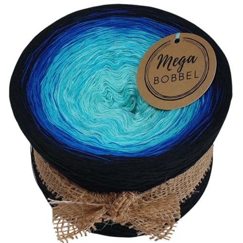 MegaBobbel*Leuchtendes Blau*A453* (Außenfarbe: Schwarz) Farbverlaufsgarn - Lace Garn Bobbel Wolle zum Häkeln & Stricken - 50% Baumwolle/50% Polyacryl (4 fädig, 2000m) von Generisch