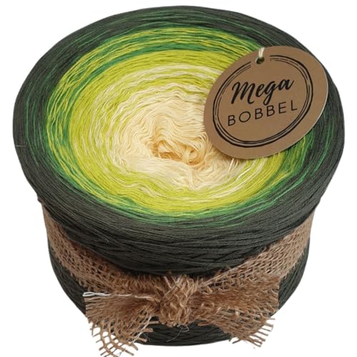 MegaBobbel*Limette*A465* (Außenfarbe: Khaki) Farbverlaufsgarn - Lace Garn Bobbel Wolle zum Häkeln & Stricken - 50% Baumwolle/50% Polyacryl (3 fädig, 2000m) von Generisch