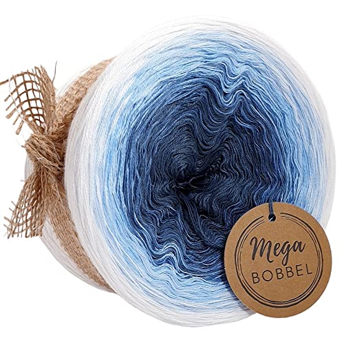 MegaBobbel*Meeresbrise*A212*Farbverlaufsgarn - Lace Garn Bobbel Wolle zum Häkeln & Stricken (3fädig-ca.1500m / Außenfarbe: Weiß) von Generisch