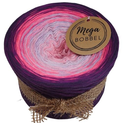 MegaBobbel*Pink & Lila*A443* (Außenfarbe: Bischof+Lila) Farbverlaufsgarn - Lace Garn Bobbel Wolle zum Häkeln & Stricken - 50% Baumwolle/50% Polyacryl (4 fädig, 1500m) von Generisch