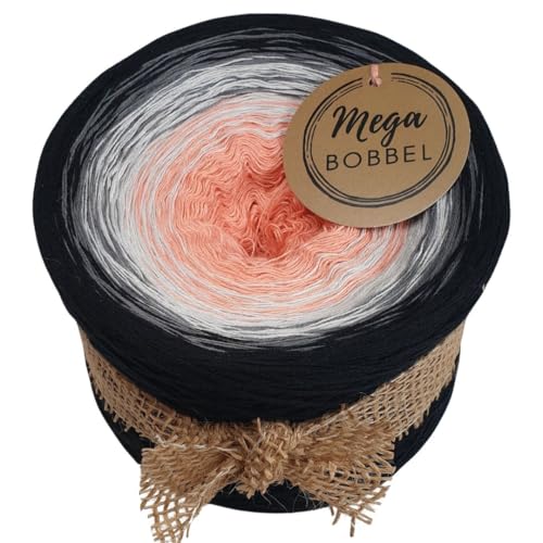 MegaBobbel*Schwarz & Grau mit Quarz*A461* (Außenfarbe: Schwarz) Farbverlaufsgarn - Lace Garn Bobbel Wolle zum Häkeln & Stricken - 50% Baumwolle/50% Polyacryl (3 fädig, 3750m) von Generisch