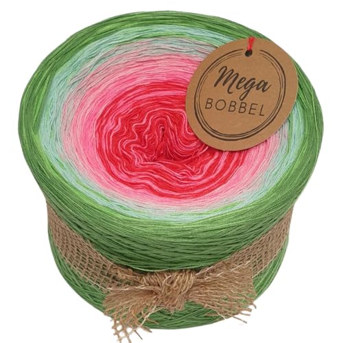 MegaBobbel*Seerose*A395*Farbverlaufsgarn - Lace Garn Bobbel Wolle zum Häkeln & Stricken (4fädig-ca.1500m / Außenfarbe: Froschgrün+Apple) von Generisch