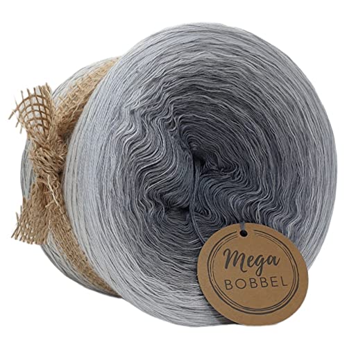 MegaBobbel*Silberglanz*229*Farbverlaufsgarn (GP:67,50€/kg) Lace Garn Bobbel Wolle zum Häkeln & Stricken (3fädig-ca.1000m / Außenfarbe: Hellgrau) von Generisch