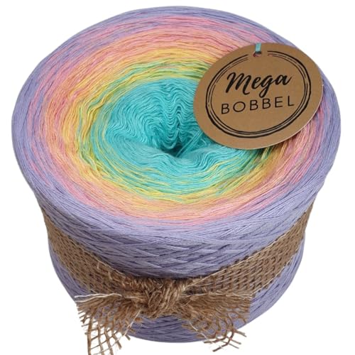 MegaBobbel*Sommerfreude*A435* (Außenfarbe: Magic) Farbverlaufsgarn - Lace Garn Bobbel Wolle zum Häkeln & Stricken - 50% Baumwolle/50% Polyacryl (4 fädig, 3750m) von Generisch