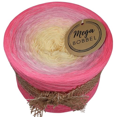 MegaBobbel*Sommertraum*A427* (Außenfarbe: Candy) Farbverlaufsgarn - Lace Garn Bobbel Wolle zum Häkeln & Stricken - 50% Baumwolle/50% Polyacryl (3 fädig, 1250m) von Generisch