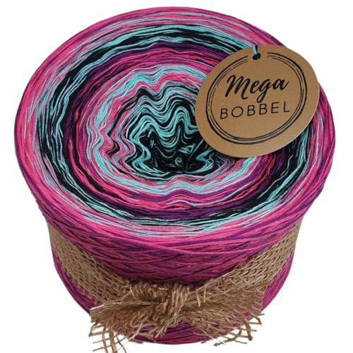 MegaBobbel*Strudel in Neon & Schwarz*A447* (Außenfarbe: Bischof+Neon Pink) Farbverlaufsgarn - Lace Garn Bobbel Wolle zum Häkeln & Stricken - 50% Baumwolle/50% Polyacryl (3 fädig, 1250m) von Generisch