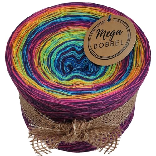 MegaBobbel*Strudel kunterbunt (mit Lila)*A439*Farbverlaufsgarn - Lace Garn Bobbel Wolle zum Häkeln & Stricken - 50% Baumwolle/50% Polyacryl (4 fädig, 2000m) von Generisch