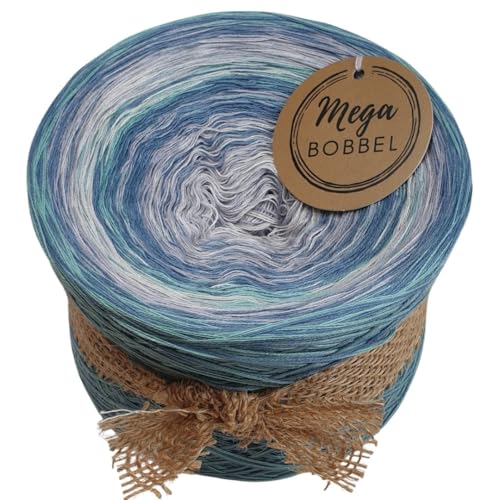 MegaBobbel*Strudel mit Jade & Grau*A466* (Außenfarbe: Taubenblau+Jade) Farbverlaufsgarn - Lace Garn Bobbel Wolle zum Häkeln & Stricken - 50% Baumwolle/50% Polyacryl (3 fädig, 1500m) von Generisch