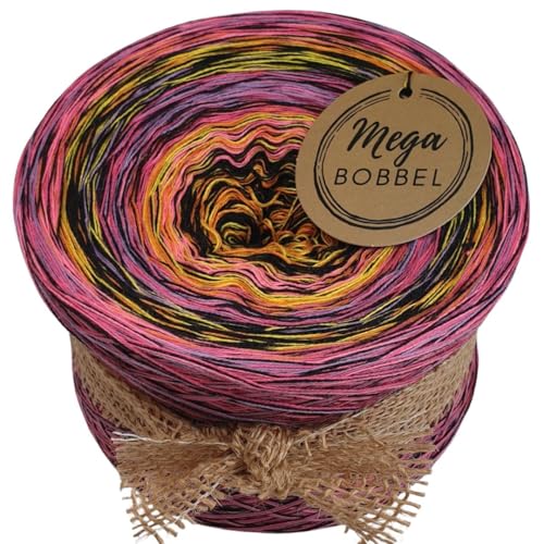 MegaBobbel*Strudel mit Pink & Gelb*A452* Farbverlaufsgarn - Lace Garn Bobbel Wolle zum Häkeln & Stricken - 50% Baumwolle/50% Polyacryl (4 fädig, 1000m) von Generisch
