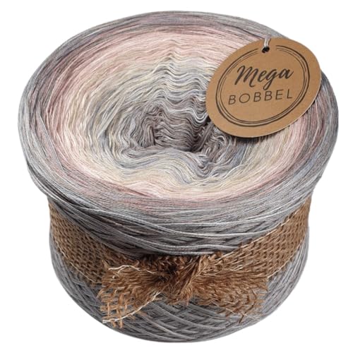 MegaBobbel*Traumreise*A359* (Außenfarbe: Kies-mel.+Stahl+Stone+(Hellgrau)) Farbverlaufsgarn - Lace Garn Bobbel Wolle zum Häkeln & Stricken (3 fädig, 2000m) von Generisch
