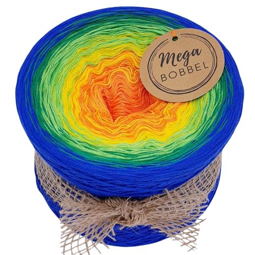 MegaBobbel*Tropenparadies*A49* (Außenfarbe: Enzian) Farbverlaufsgarn - Lace Garn Bobbel Wolle zum Häkeln & Stricken - 50% Baumwolle/50% Polyacryl (3 fädig, 2000m) von Generisch