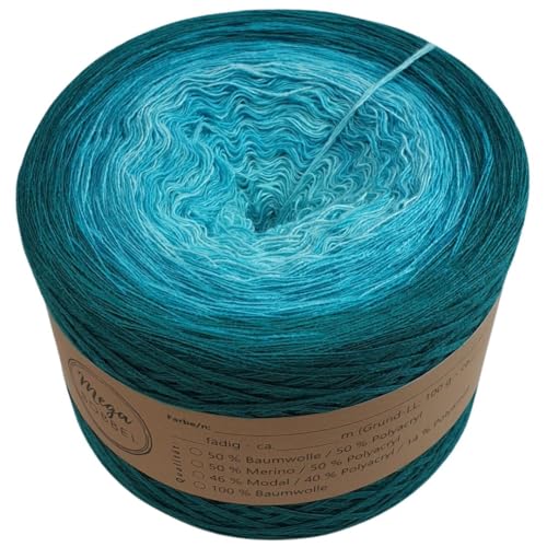 MegaBobbel- MODALmix *Aquamarin*AMD75* (Außenfarbe: Dschungel) Farbverlaufsgarn - Lace Garn Bobbel Wolle zum Häkeln & Stricken (4 fädig, 2000m) von Generisch