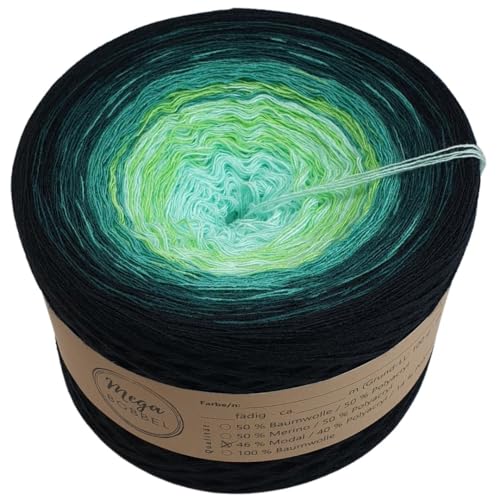 MegaBobbel- MODALmix *Aurora*AMD36* (Außenfarbe: Schwarz) Farbverlaufsgarn - Lace Garn Bobbel Wolle zum Häkeln & Stricken (4 fädig, 2000m) von Generisch