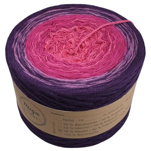 MegaBobbel- MODALmix *Beerenglück*AMD19* (Außenfarbe: Aubergine) Farbverlaufsgarn - Lace Garn Bobbel Wolle zum Häkeln & Stricken (3 fädig, 700m) von Generisch