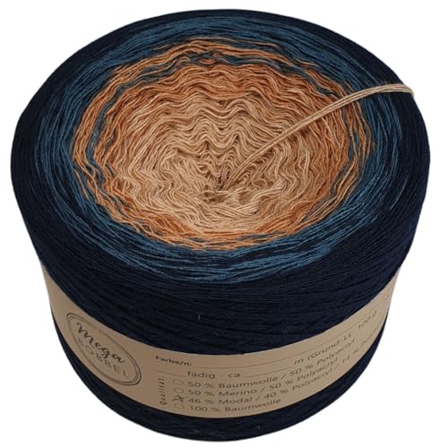 MegaBobbel- MODALmix *Blaubraun*AMD41* (Außenfarbe: Schatten) Farbverlaufsgarn - Lace Garn Bobbel Wolle zum Häkeln & Stricken (4 fädig, 2000m) von Generisch