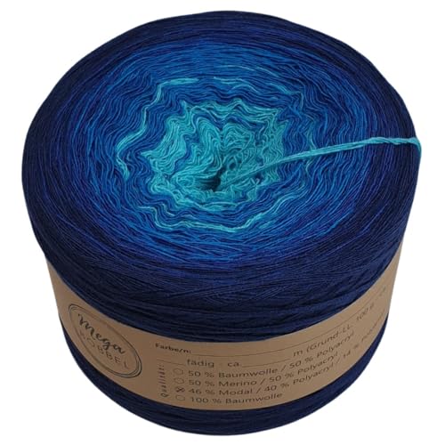MegaBobbel- MODALmix *Blaue Lagune*AMD51* (Außenfarbe: Royal) Farbverlaufsgarn - Lace Garn Bobbel Wolle zum Häkeln & Stricken (4 fädig, 1000m) von Generisch